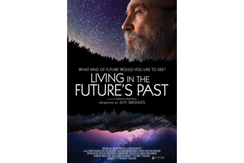 Movie poster - Living in the Future's Past.  Man's profile, mountains and sea.
